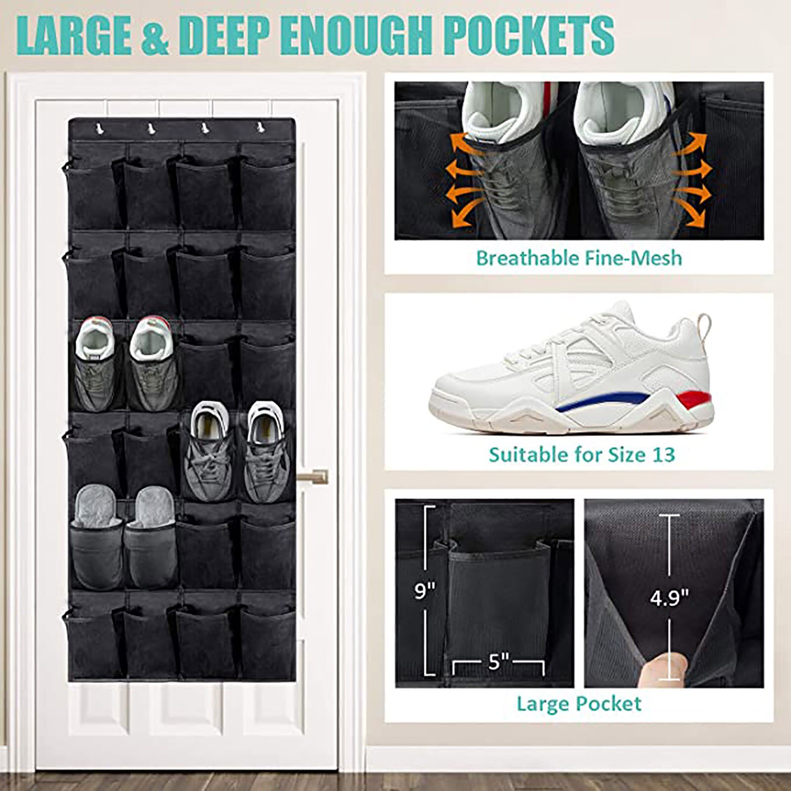 Fast Over the Door Shoe Organizers Hanging Shoe Holder Shoe Storage Rack Organizer For Home Bedroom Pockets Shoes Rack