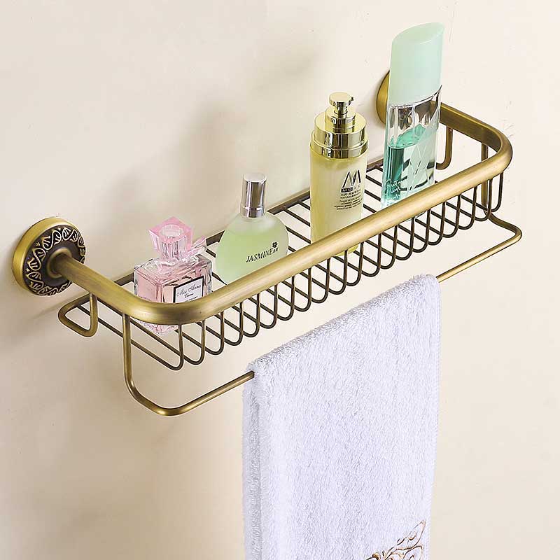Antikke messing badeværelsesglas og holder vægmonteret dobbelt keramisk kop messing rack badeværelse tilbehør: Badeværelse hylde