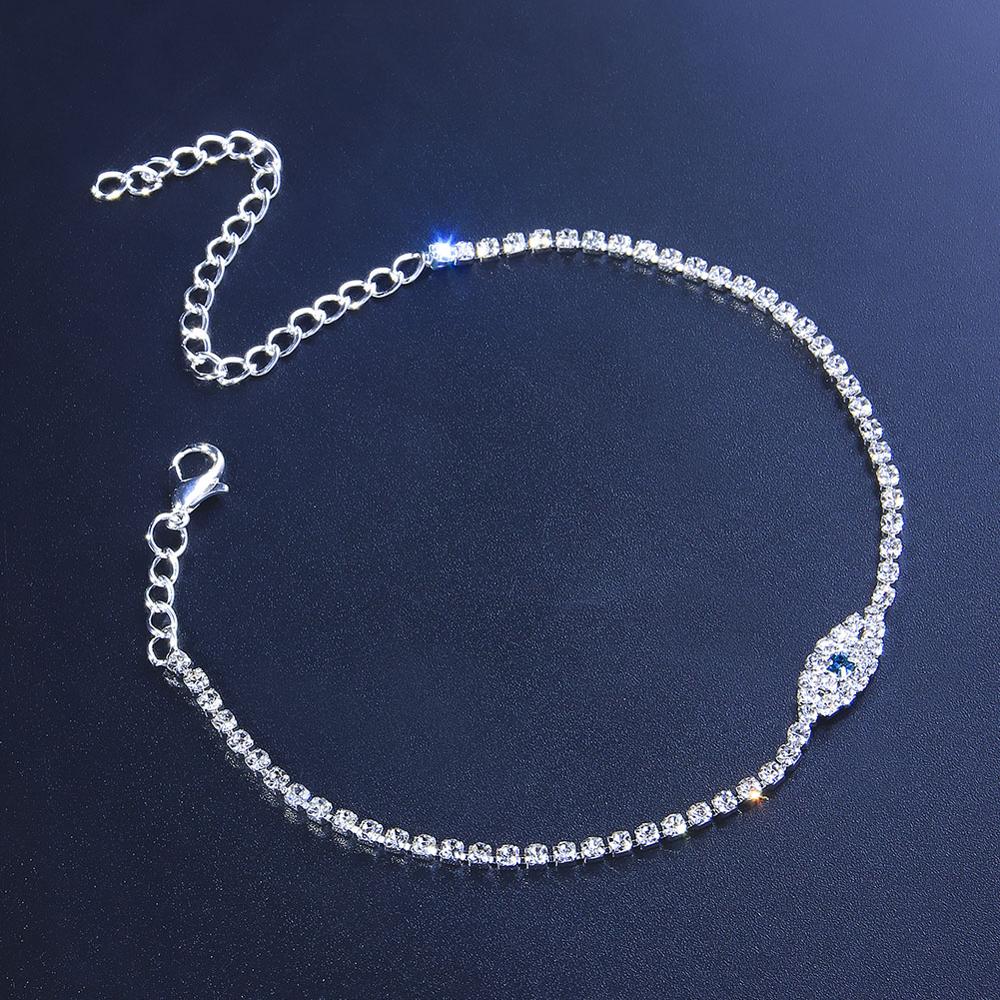 Stonefans Hüfte hüpfen Strass Kette Blau Bösen blick Fußkettchen für Frauen Boho Tennis Strand Barfuß Sandalen Fußkettchen Armbinde Schmuck: Silber überzogen