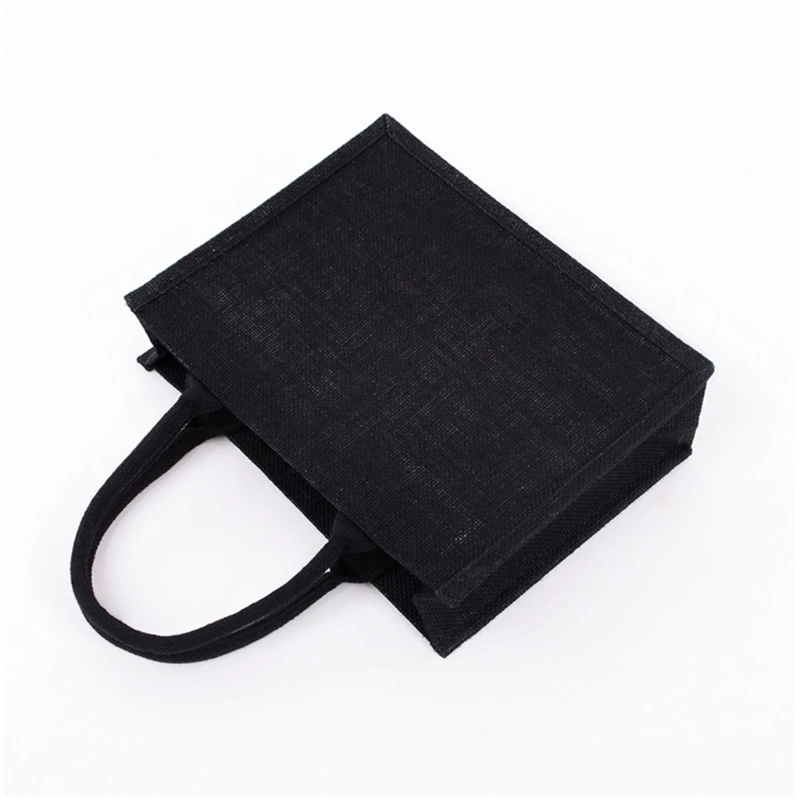 Black Jute Tote Bags Mulheres Bolsa compras Bolsa Bolsa com alça macia Dama dama noiva Favorias presentes