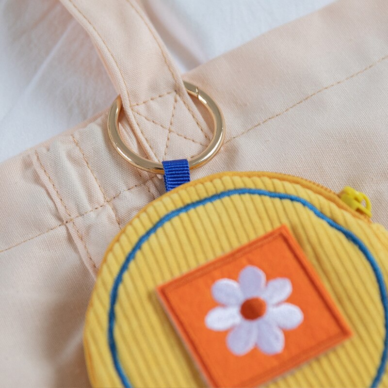 Korea Leuke Kid Meisje Kleine Portemonnee Bloem Embroideried Katoenen Doek Portemonnee Portemonnee Tas Japanse Ring Opknoping Tas