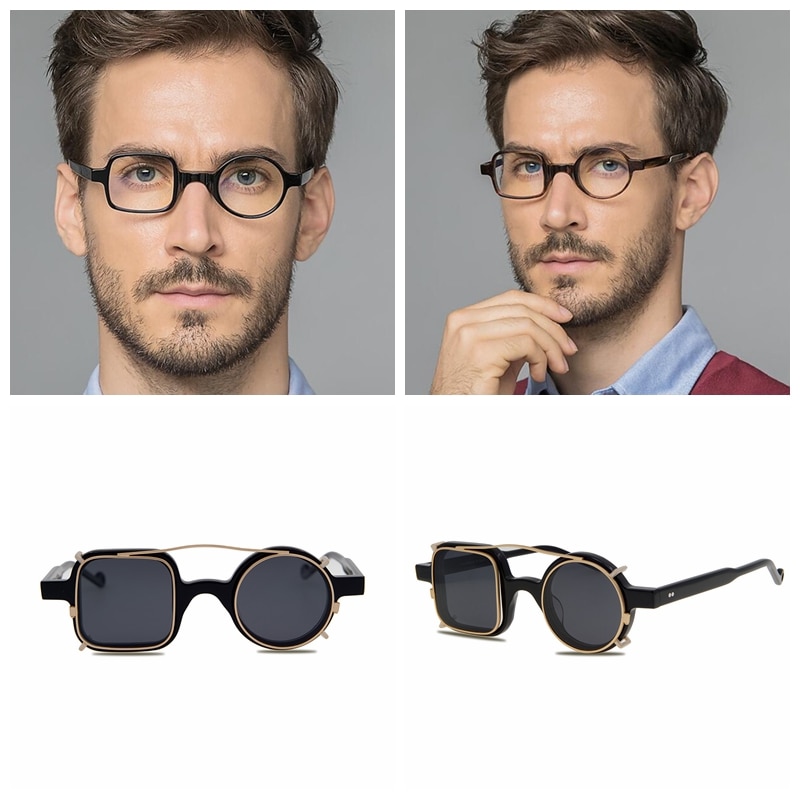 Vintage handgjorda solglasögon optiska två linser rund fyrkantig båge retro acetat glasögonbågar läsglasögon herrbågar solglasögon