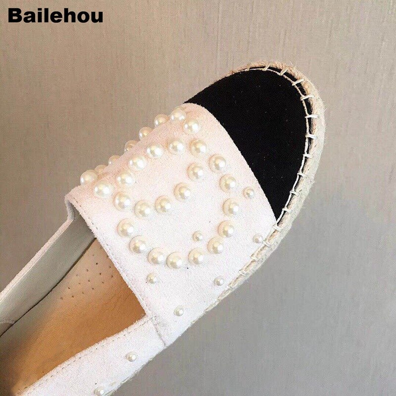 Dames platte schoenen parel loafers riet hennep stro visser platte hak schoenen ronde neus instappers casual schoenen schoenen