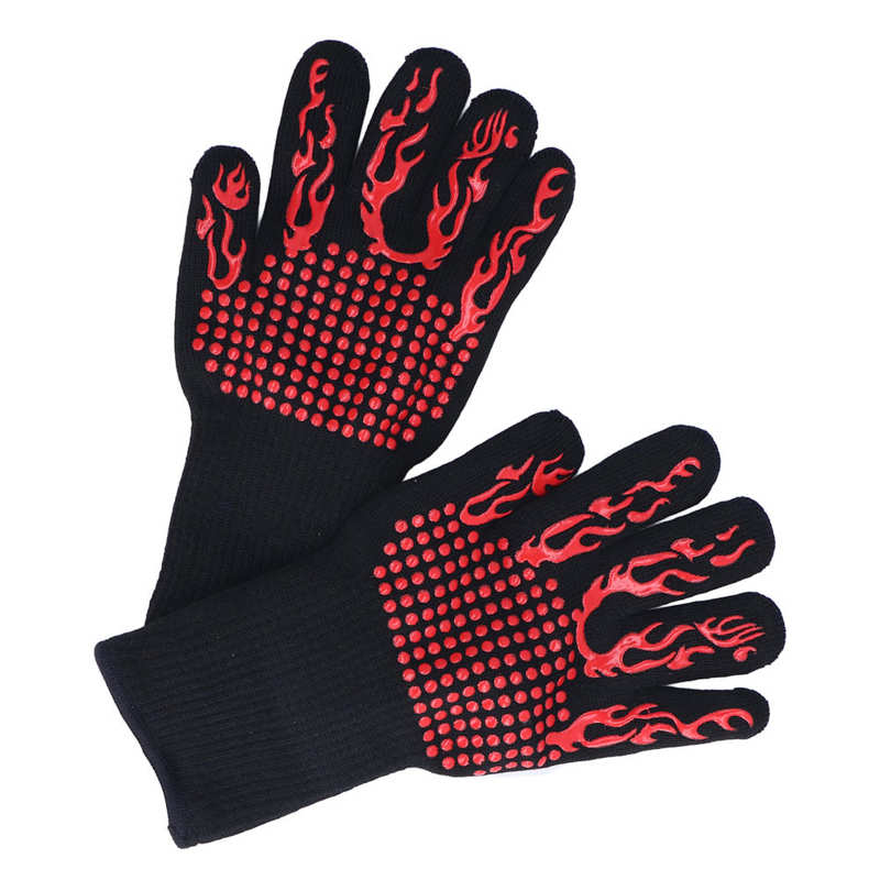 Grilling Gloves 5 Independent Finger Heat Resistant Gloves for Outdoor Barbecue