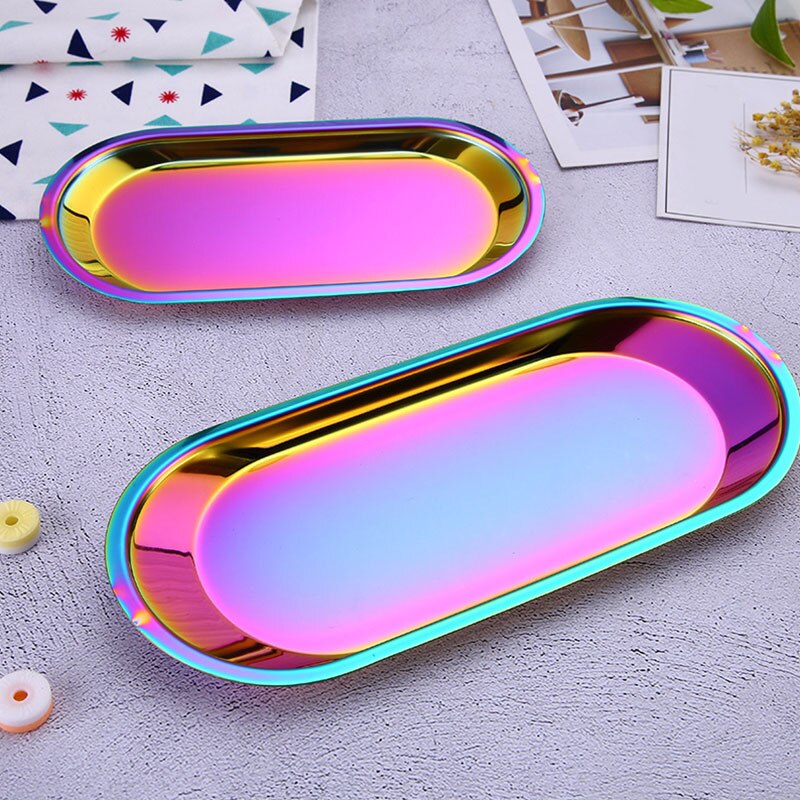Customization Stainless Steel Storage Tray Rose Gold Colroful Metal Oval Fruit Plate ewelry Display Metal Storage Tray
