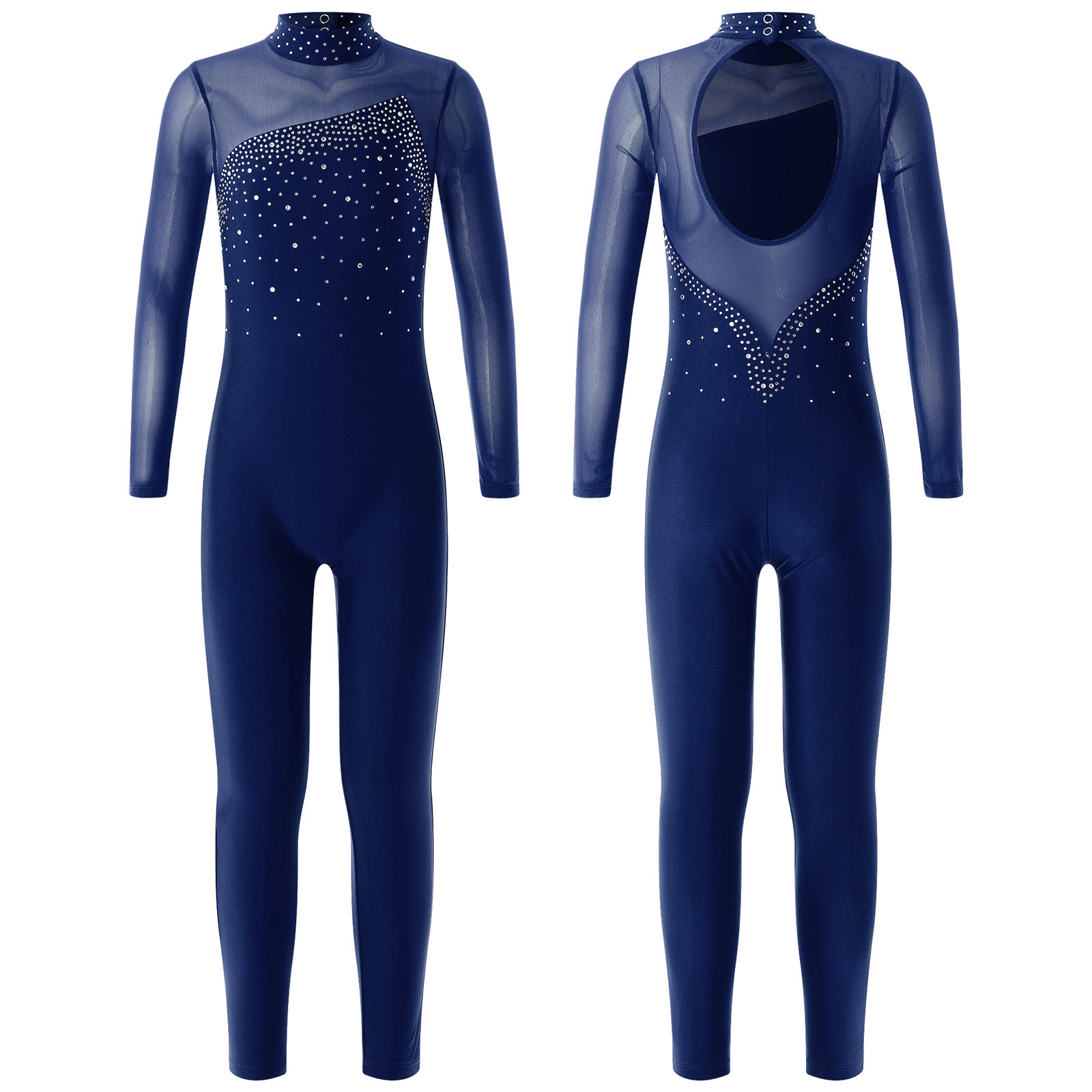 Piger børn langærmet ballet-danselotard med rhinsten sport træningsbodysuit jumpsuits dansetøj til gymnastik kunstskøjteløb: M / Hvid