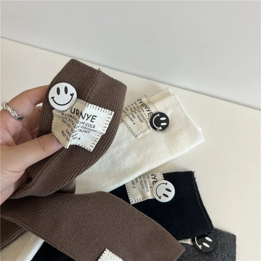 Kvinnor vintage bomull medelstora tubstrumpor tyg etikett brev tjock nål vinter varm japansk enfärgad casual sport parstrumpor