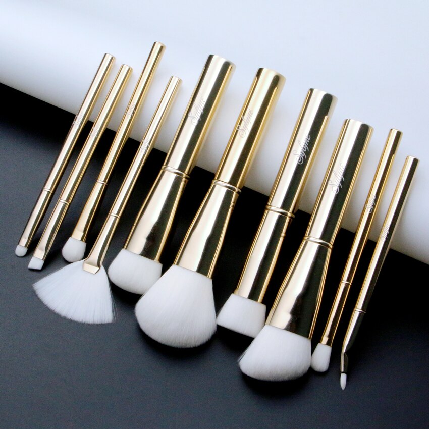 Sylyne Make-Up Borstel Set 10 Stuks Metalen Handvat Gold Soft Make Up Kwasten Kit Tools.