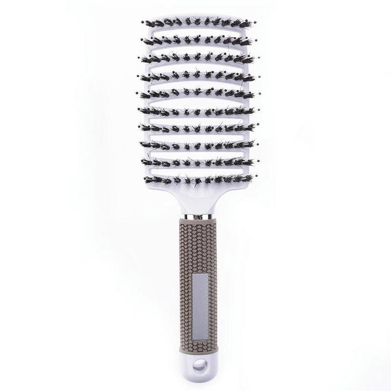 Femmes cheveux Massage peigne soies en Nylon brosse à cheveux humide bouclés démêler brosse à cheveux pour Salon de coiffure outils de coiffure brosse à cheveux: WHITE