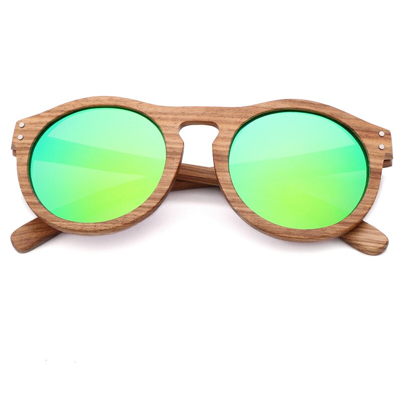 Nuovo 100% Real Zebra Wood occhiali da sole donna occhiali da sole rotondi in legno uomo lenti polarizzate guida UV400 Gafas de sol: Green