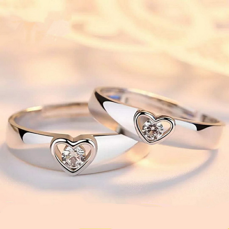 2 pièces/ensembles géométrique amour coeur Zircon anneaux appariés anneaux pour Couple promesse correspondant bague de mariage ensemble Senior concepteur bijoux: Rouge