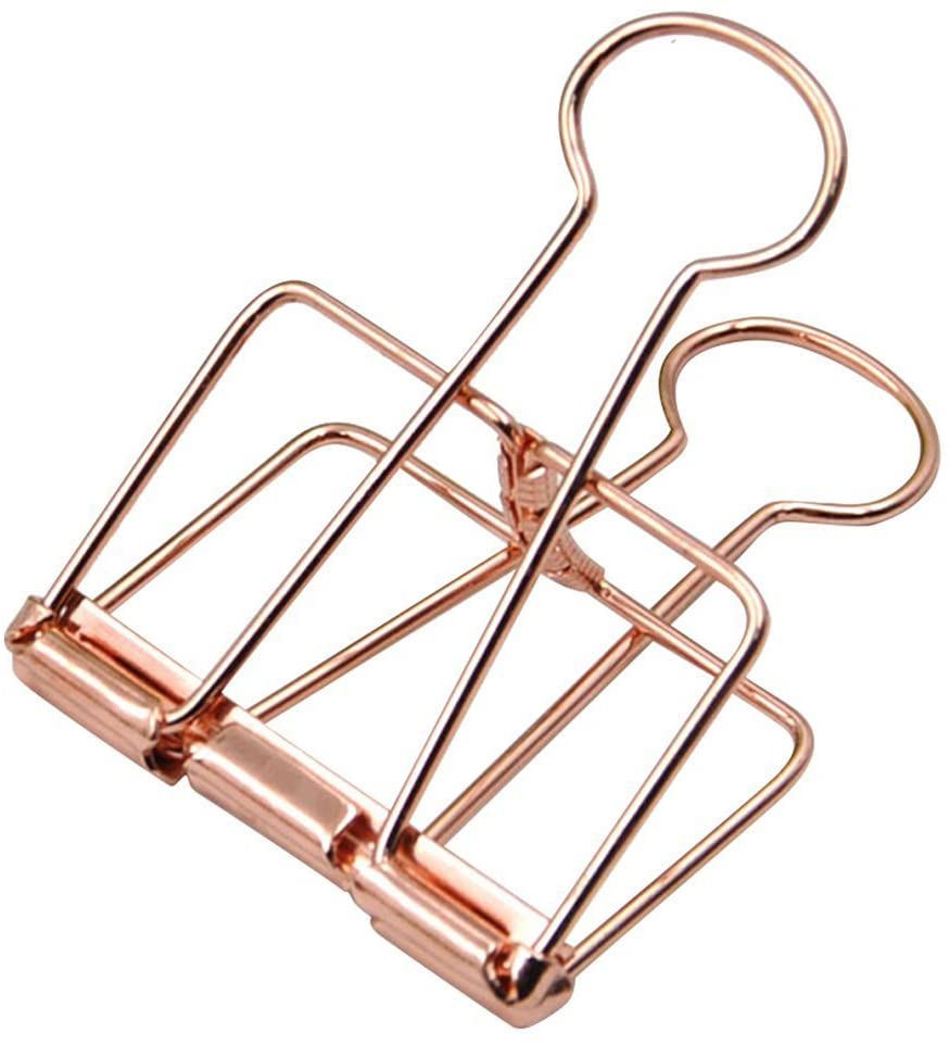 10Pcs Retro Metal Hollow Out Binder Clip Invoice Bill Clip Decorative Paper Clips for Office Home School Use (Rose-Gold, Large)