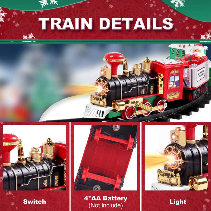 Toy Train Set with Lights and Sounds ,Christmas Train Set,Round Shape Railway Tracks for Around the Christmas Tree Battery Opera