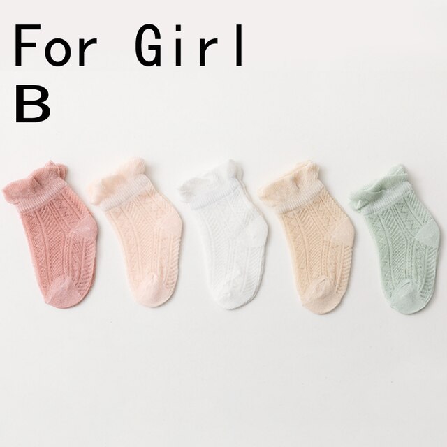 5 paires de chaussettes d&#39;été en maille fine pour enfants, pour garçons et filles,: For girls B / S 0-1 years old