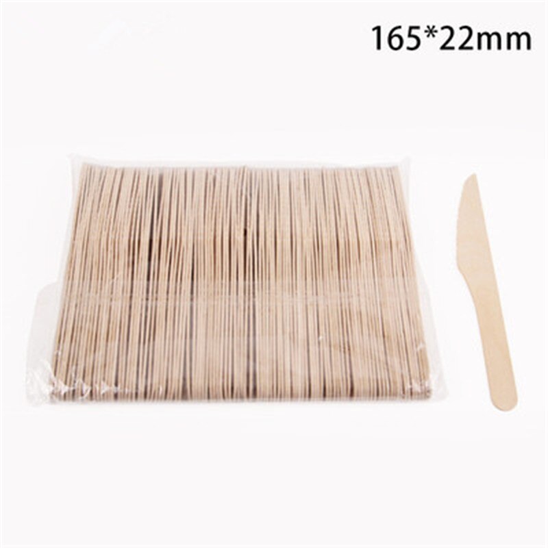 Product Wegwerp Houten Servies Draagbare Lange Steel Berk Lepel Cake Dessert Mes En Vork Lepel: knife 100PCS