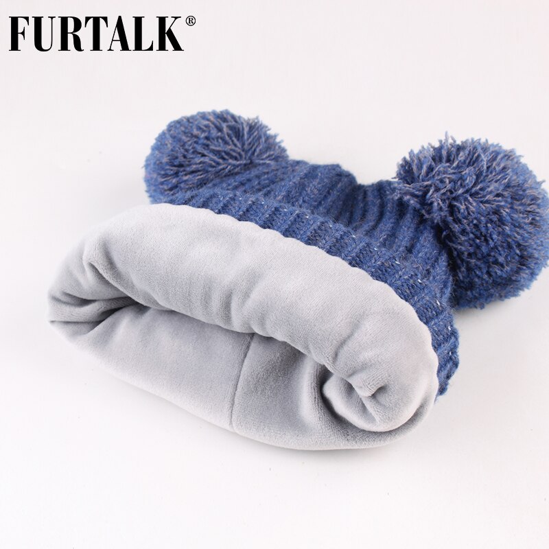 Furtalk lasten talvihattu ja huivisetti lapsille lämmin talvi kaksinkertainen pom pom hattu poikavauva tytöt fleece neulottu pipo hattu ja huivi