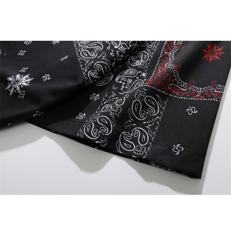 bouton Up hommes noir Bandana chemise urbain garçons Streetwear Hip Hop manches courtes Bandana bouton Up chemise de grande taille