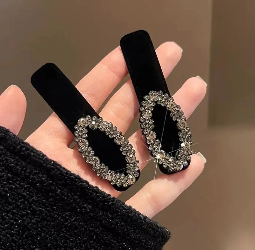 Elegante Samt-Haarnadel mit Strasssteinen für Damen, seitlicher Pony und Hinterkopf-Haarschmuck, hochwertige Haarklammern: Kupfer