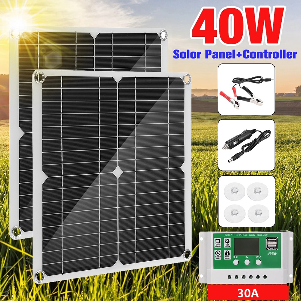 40W Solar Panel Kit 60A 12V Battery Charger with Controller for Car Yacht Caravan Boat Moblie Phone Battery Charger