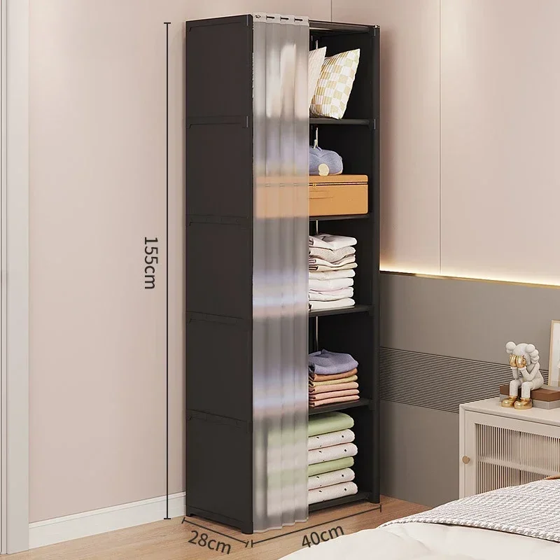 Multi-layer Storage Rack Portable Clothes Organizer Cabinet Dustproof Wardrobe Storage Cabinet Multifunctional with Curtains: GRAY