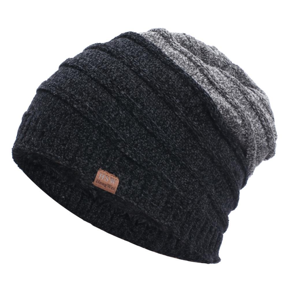 Damen herren beanie totenkopfmütze fleecegefütterte warme strickmütze radmütze skimütze outdoor-sportmütze baggy slouch mütze: Schwarz