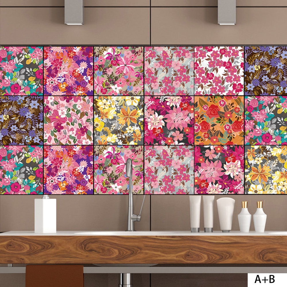 aankomst Persoonlijkheid creativiteit Keramische tegel sticker Retro art bloem Muur sticker Keuken versiering