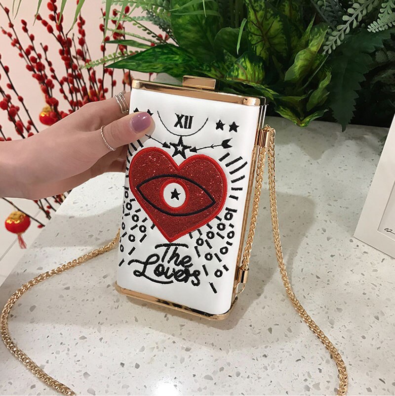 Frauen Luxus Handtasche Bestickt Augen Liebe Kette Bote Taschen Abend Tasche Dame Party Geldbörse Cocktail Bankett Tasche Schild Kupplungen