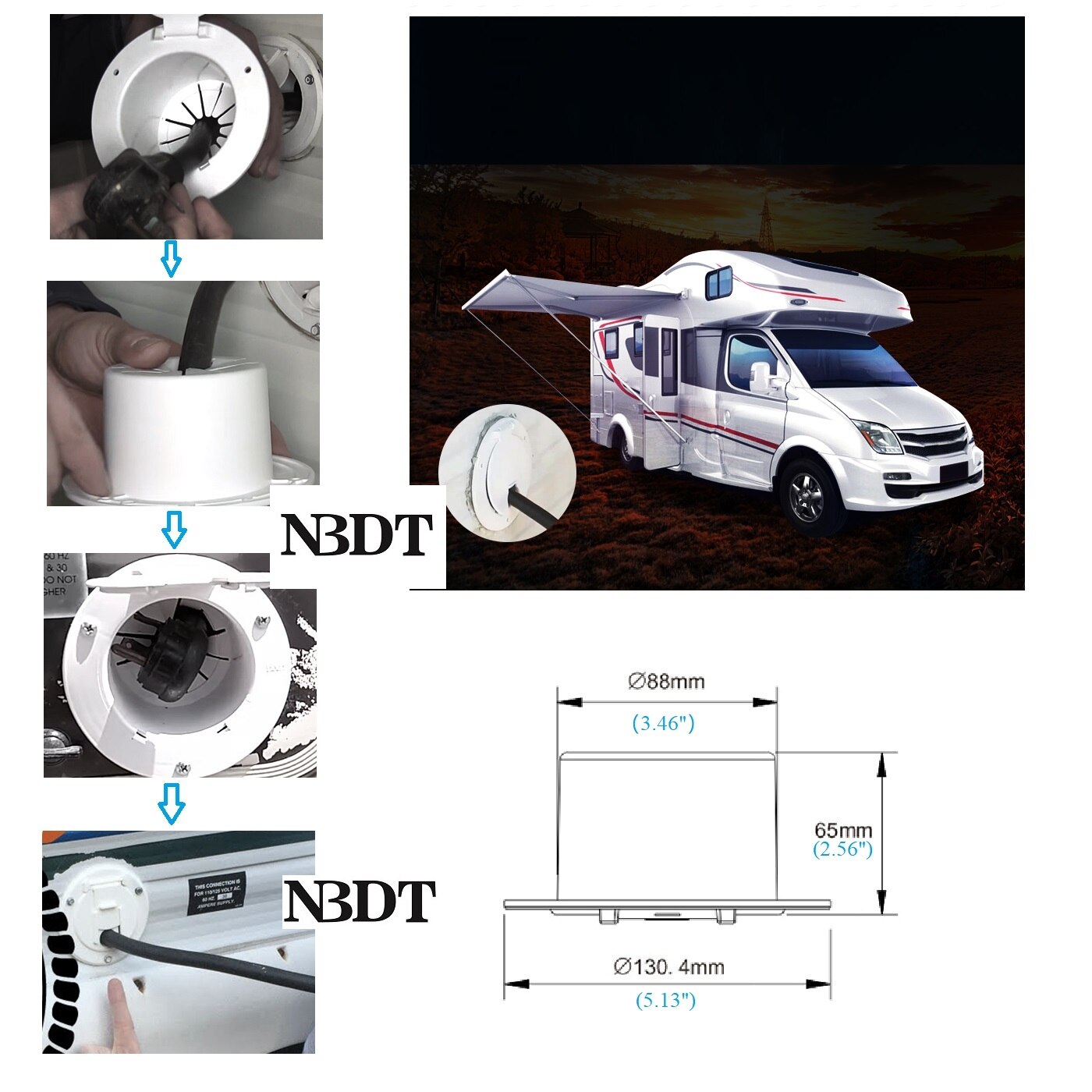 White Black Plastic Recessed Exterior Wall Desktop Cable Grommet Hinged Cover Plug Conceal Holder RV Caranvan