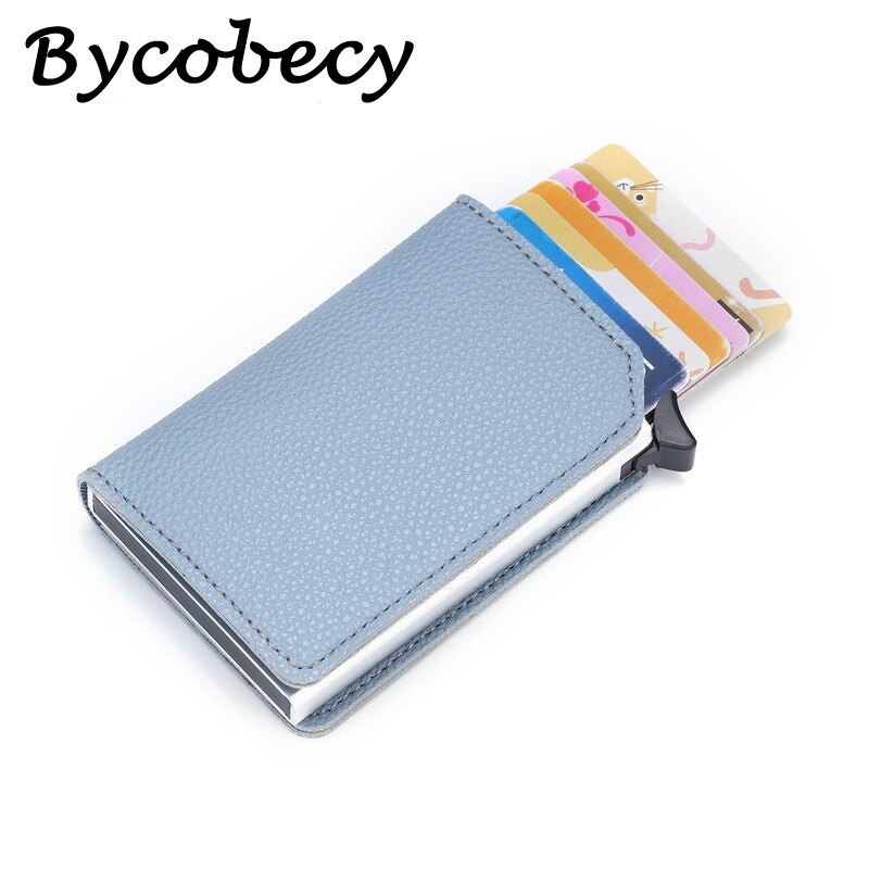 Bycobecy moda portfel RFID cienki automatyczny Muzyka pop-w górę aluminiowe etui na karty kredytowe solidna ochrona przed Rfid pojemnik na kartę bankową torebka