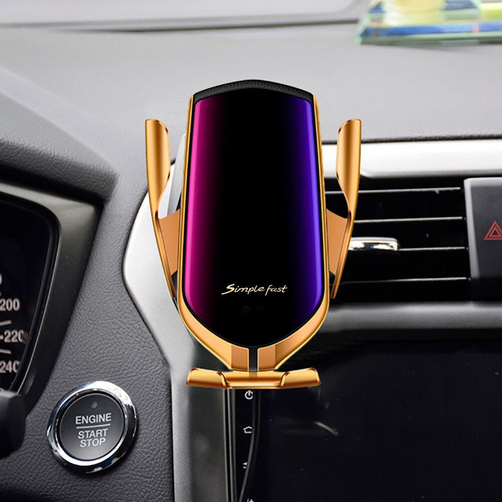 Auto Drahtlose Ladegerät 10W schnell aufladen Für iphone 11 Profi X XR XS MAX Huawei P30 Profi Automatische Qi infrarot Sensor Telefon Halfter: Luft entlüften Gold