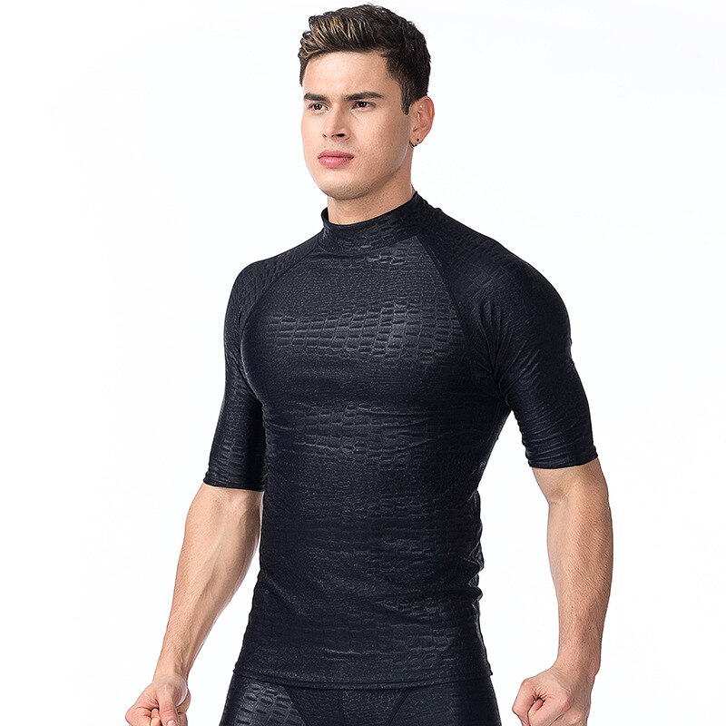 Sbart 1 ST Rash Guard Mannen Zwemmen Shirts Mannelijke Badmode Korte Mouwen Duikpakken Wetsuits Zwarte Badpakken Tops DBO