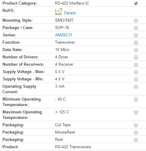 RS-422 Interface IC Quad Differentiële AM26C31CDR