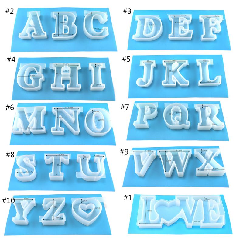 A-Z Letters & Heart 27 Molds Kit Large English Letter Handmade Silicone Resin Casting Word Sign Molds