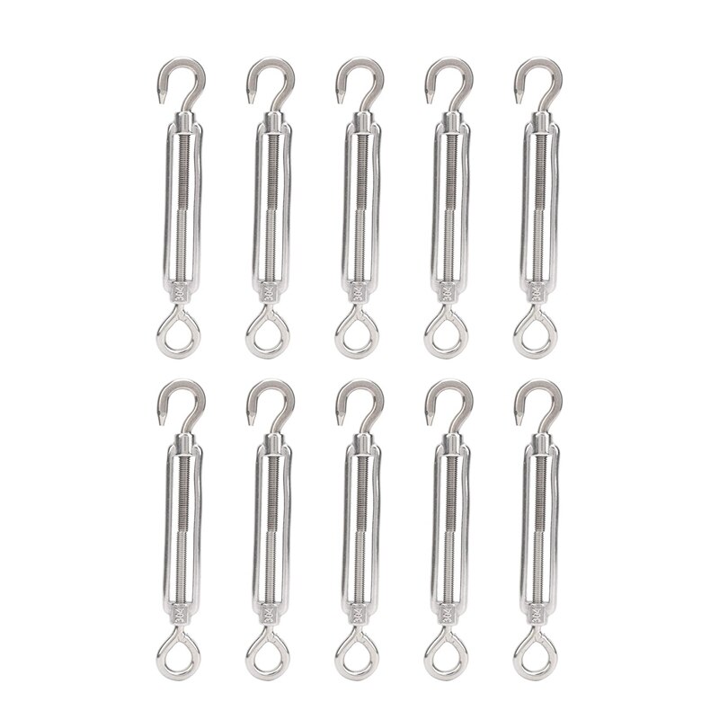 10 Pcs M6 304 Rvs Spanschroef Schroef Haak Verstelbare Draad Touw Spanning Draw-In Bolt (Haak &amp; eye)
