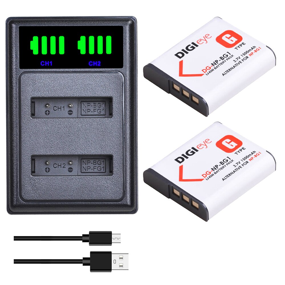 NP-BG1 NP-FG1 NPBG1 NP BG1 Battery + LED Dual USB Charger for Sony Cyber-Shot DSC-H7,DSC-H9,DSC-H10,DSC-H20,DSC-H50,DSC-H55: 2 battery set