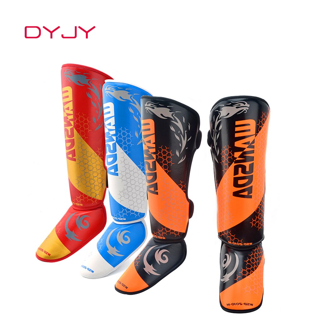 DYJY 1 Pair MMA Boxing Shin Guards Ankle Support Men Women Kickboxing Equipment Karate Protectors Sanda Muay Thai Legging