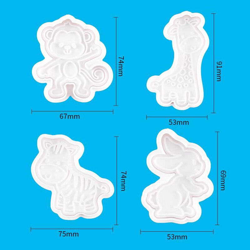 4Pcs/Set Animal Series Plastic Biscuit Spring Cookie Mold Elephant Lion Bear Plunger Paste Sugar Craft Die Biscuits Baking Tools: A