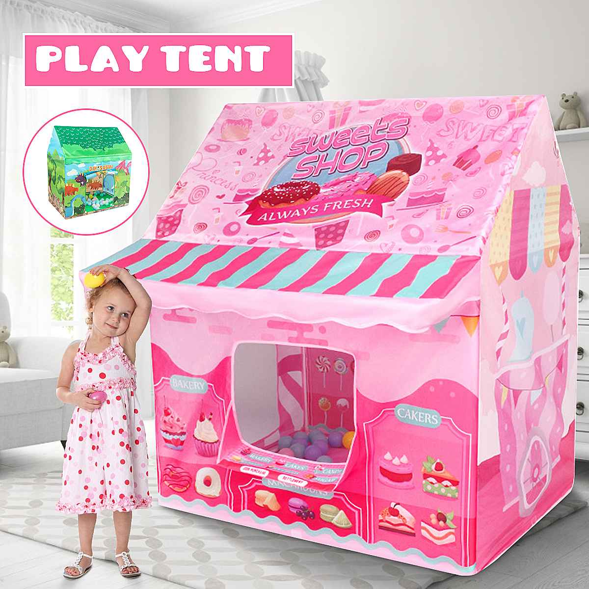 Portable Kids Tent Pink Blue Kids Play House Children Tente Enfant Portable Baby Plays House Tipi Kids Flowers Little House