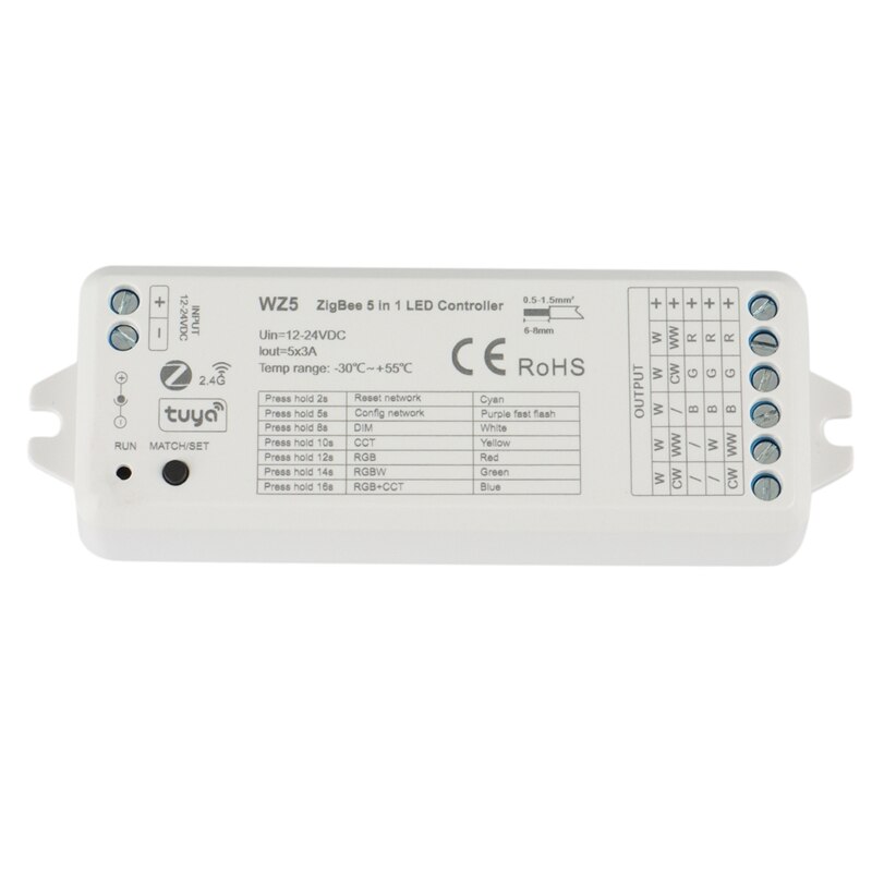 WZ5 TUYA Zigbee Led Controller DC12V 24V 5In1 Dimmer CCT RGB RGBW RGBWW RGBCCT Strip TUYA Smart Life APP Voice Control