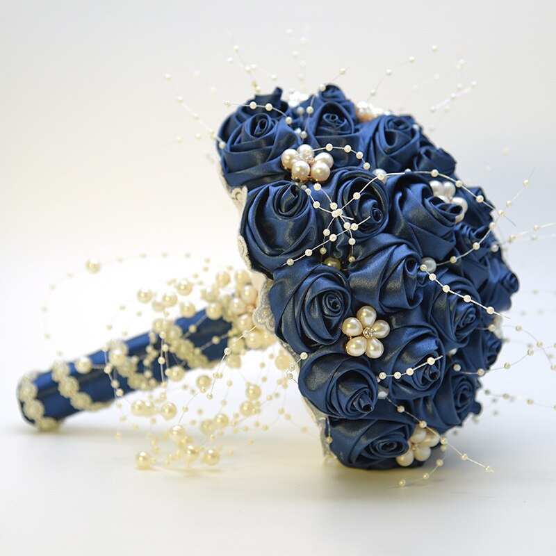 Kyunovia-ramo de flores rosas seda Borgoña, impresionante adorno de perlas para novia, dama de honor, boda: Navy