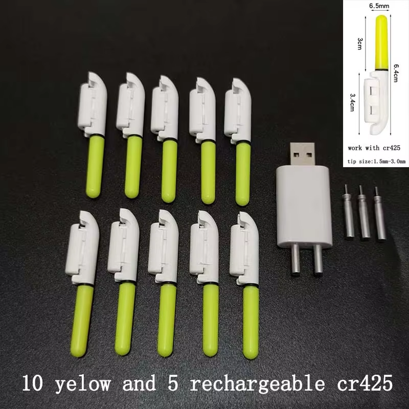 10 st/parti elektronisk ljuspinne med uppladdningsbart batteri, klämma på fiskespö, lysande lampa  a578  cr322 / cr425: Grön