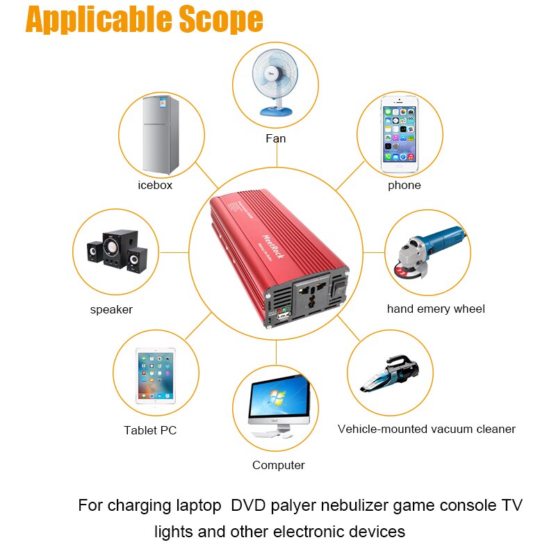Inverter 12v 220v USB 2000W Watt DC 12V to AC 220V Portable Car Power Inverter Charger Converter Adapter Modified Sine Wave