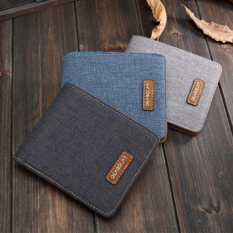 Cartera de cuero sintético para hombre, cartera masculina delgada de lona y cuero sintético, con tarjetero y estuche para tarjetas de crédito, color negro, azul y gris, 2022