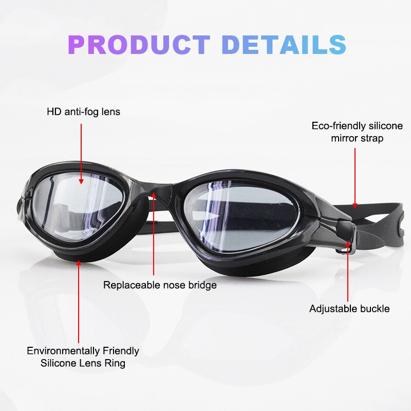 Adult Waterproof Anti-fog Silica gel Swimming Goggles Large Frame Men Women Swim Glasses 3 Nose Bridge Swimming Oculos