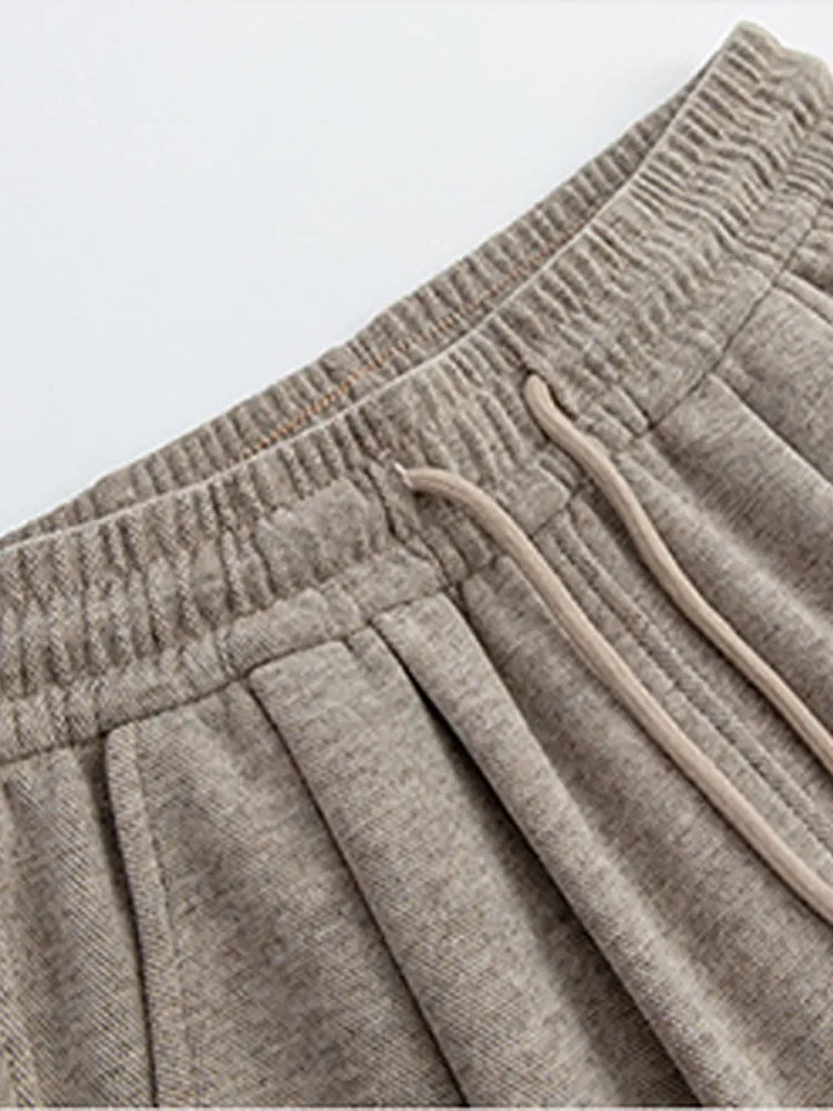 Pantalones de chándal holgados de lana y Cachemira para mujer, pantalones deportivos rectos de cintura alta elásticos cálidos informales para mujer, pantalones de de invierno 2024