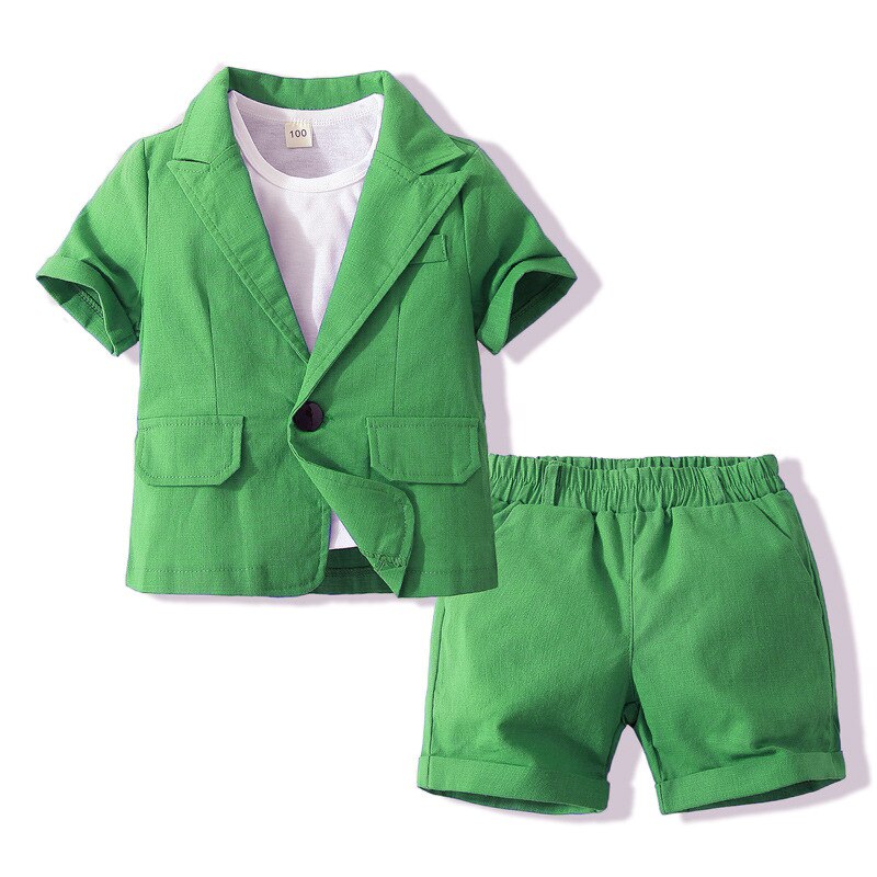 Kinderen Katoenen Kleding Voor 3 4 5 6 7 Jaar 4 Kleuren Korte Mouwen Jas Wit Vest En Shorts 3 stuks Zomer Outfit Mode Dagelijks Pak: Green Set / 4T