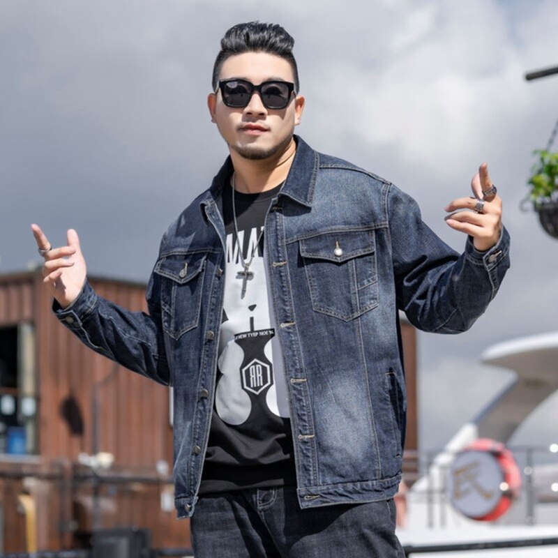 Chaqueta vaquera retro de otoño para hombre, Vestido vaquero informal de talla extra grande, coreana, top ancho, 10x l150 kg