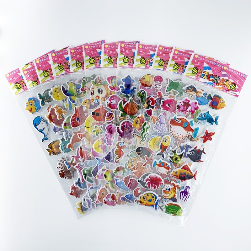 12 hojas/juego de pegatinas de dibujos animados 3D con de peces marinos para niños, pegatinas para álbum de recortes de PVC con burbujas para niños y niñas, bonito: Verde militar