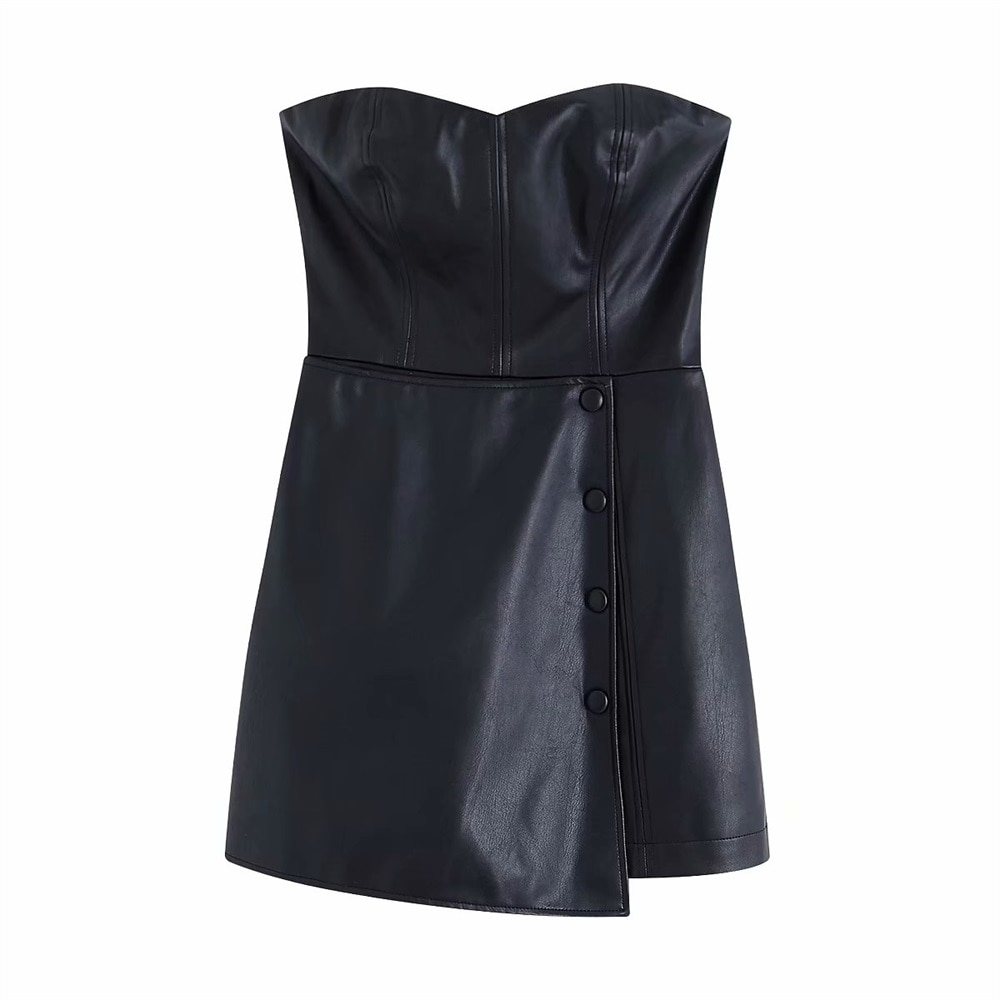 Za-Mono corto con forro de corbata recta para mujer, Peto corto de imitación de cuero, traje 06096225800 en otoño