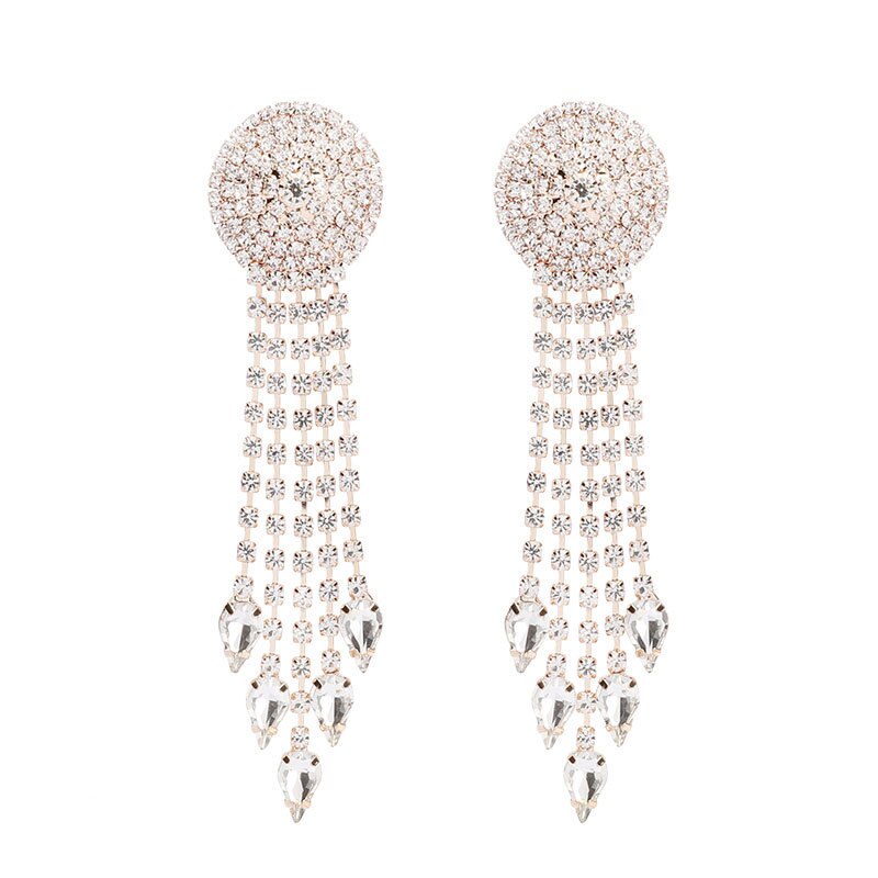 Trendy Long Circular Pendants Earrings Woman Full Rhinestone Shining Luxurious Crystal Jewelry Earrings Evening party